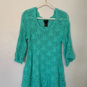 Women's Teal Crochet Knit Swim Coverup Dress sz L